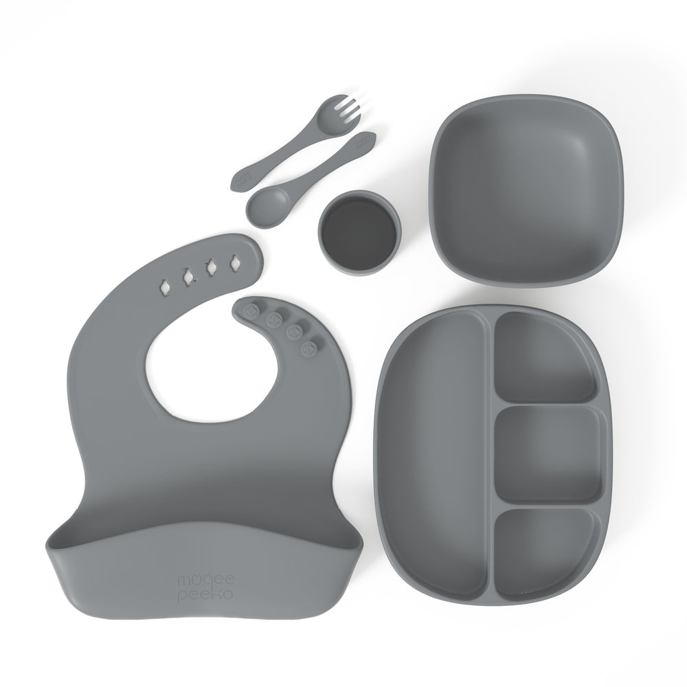 6-Piece Pebble Grey Feeding Set - Elegant Simplicity for Led Weaning